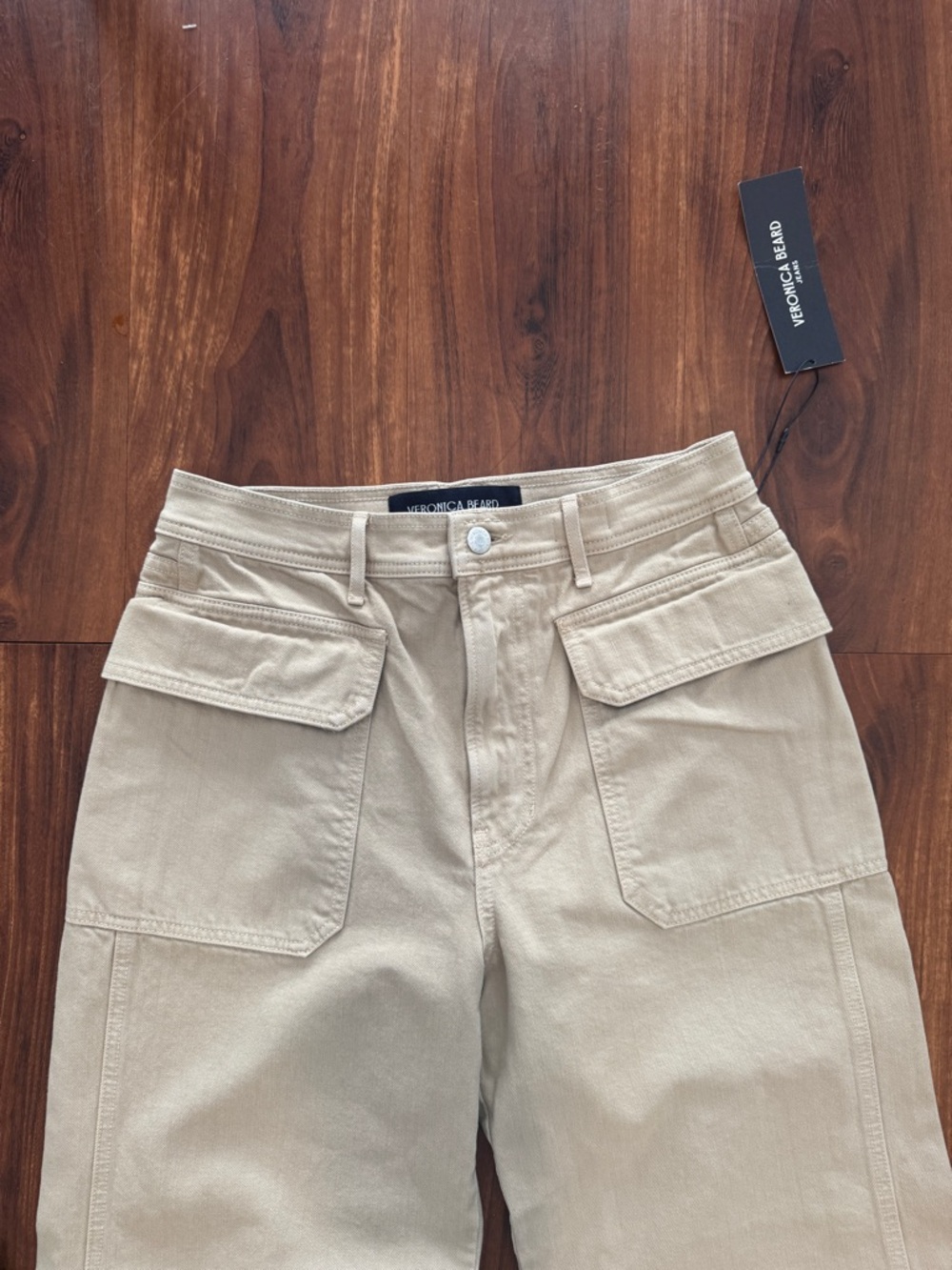 Veronica Beard Neutral Beige Wide-Leg Utility Jeans - Picture 6 of 7